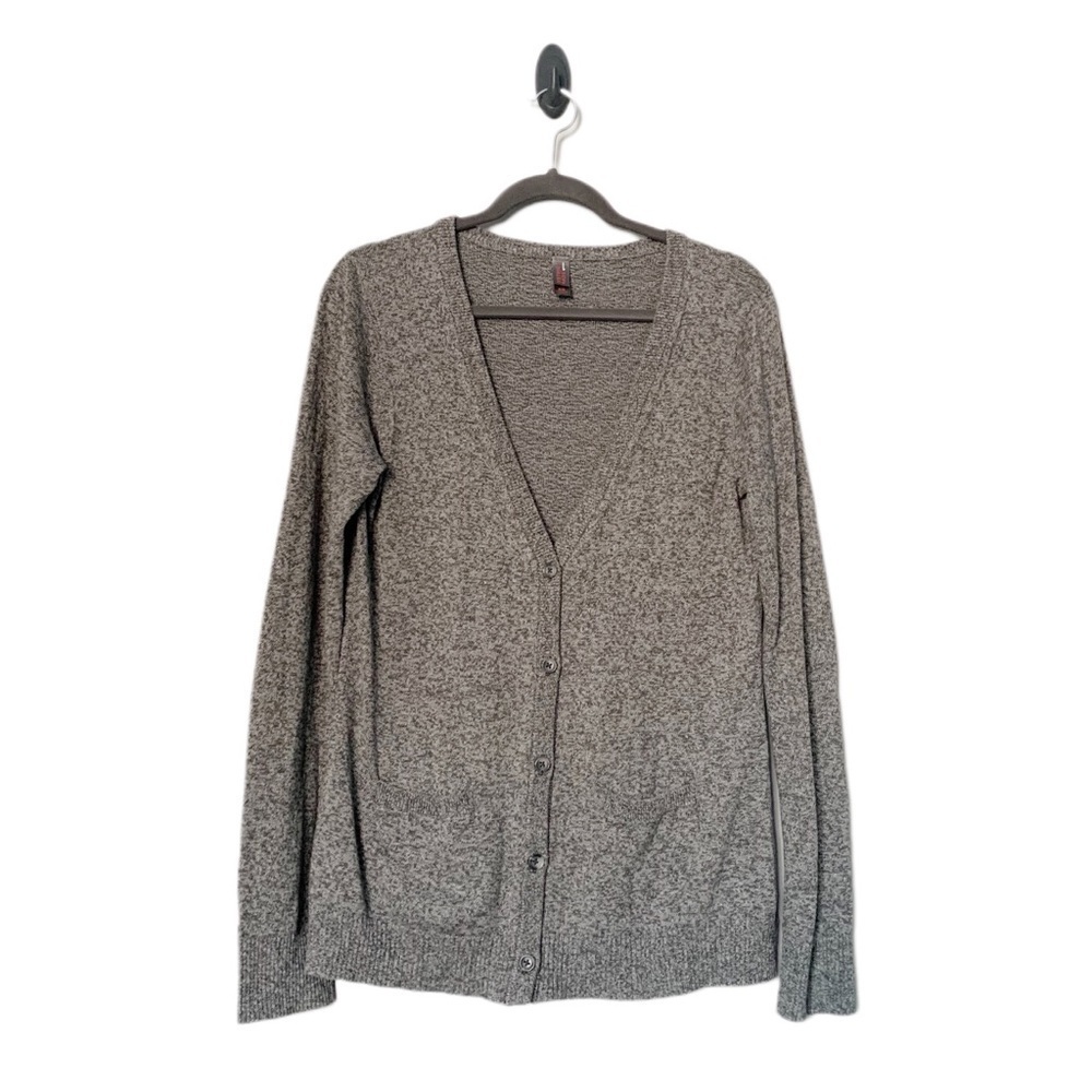 District Made Heather Cardigan Sweater with Pockets Gray White Button Down